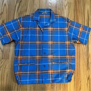 Vintage Robert Bruce Barber Shop Shirt Mens M Blue And Orange Plaid Button up